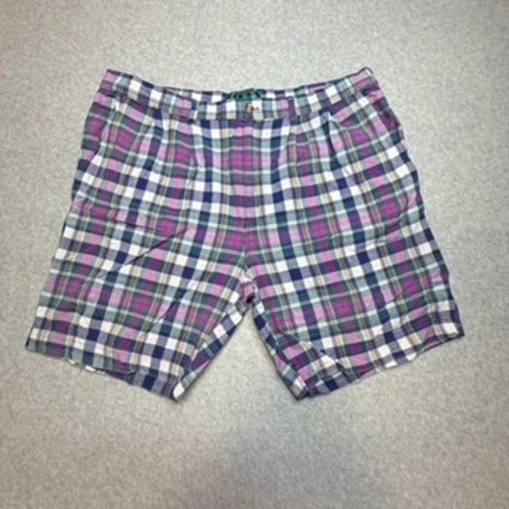Vintage Knights of the Round Table Mens Purple Green Plaid Cotton Shorts Size 40